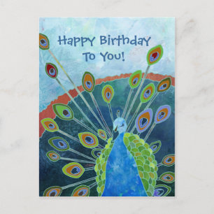 Carte Postale Bleu blanc mignon paon Anniversaire