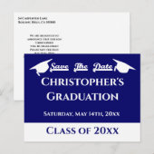 Carte Postale Bleu Blanc Moderne Classic Économisez La Date (Devant / Derrière)