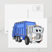 Carte Postale Bleu blanc souriant Dessin de camion à ordures (Devant / Derrière)