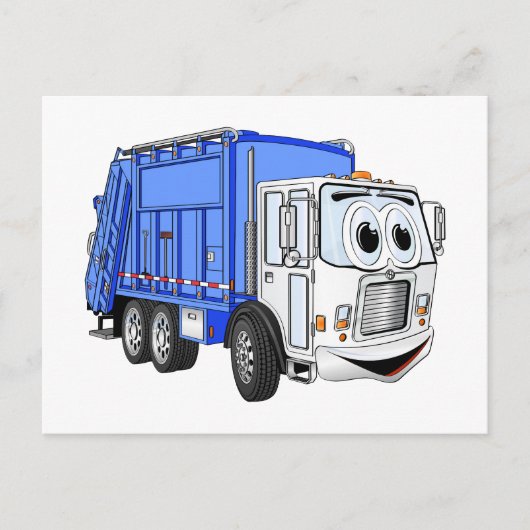 Carte Postale Bleu blanc souriant Dessin de camion à ordures (Devant)
