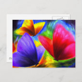 Carte Postale Bleu Bleu Rouge Papillon jaune Illustration (Devant / Derrière)