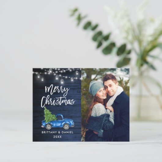 Carte Postale Bleu Bracelet en bois Script Camion illuminations  (Debout devant)