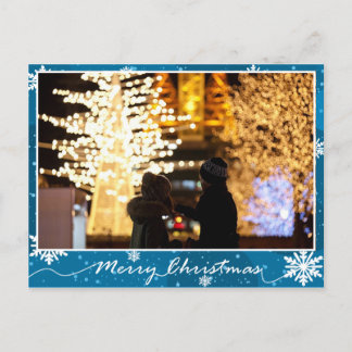 Carte Postale Bleu brillant Flacons de neige Photo Noël