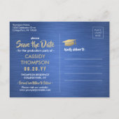 Carte Postale Bleu brossé et or - photo Enregistrer la date (Dos)