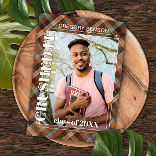 Carte Postale Bleu Brown Tartan Plaid Faire-part de graduation