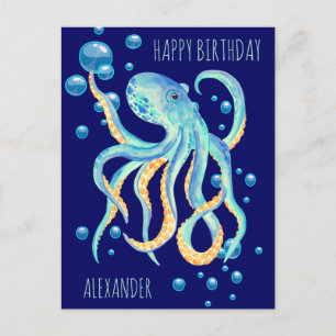 Carte Postale Bleu bulle de mer profonde Anniversaire