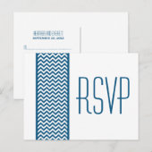 Carte postale bleu Chevron Border RSVP (Devant / Derrière)