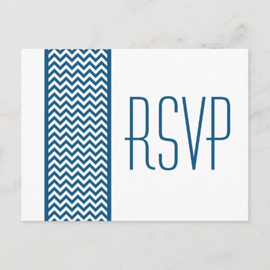 Carte postale bleu Chevron Border RSVP (Devant)