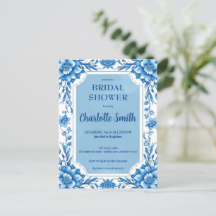 Carte Postale Bleu Chinoiserie Chinois Floral douche nuptiale