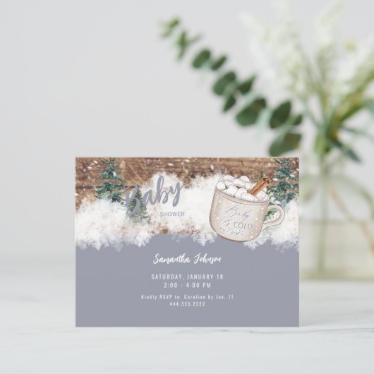 Carte Postale Bleu Chocolat chaud Bébé rustique C'est douche fro (Debout devant)