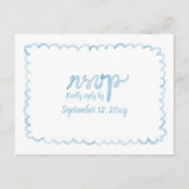 Carte Postale Bleu clair blanc QR Code choix de repas RSVP (Devant)