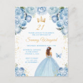 Carte Postale Bleu clair Brown cheveux Princesse Anniversaire (Devant)