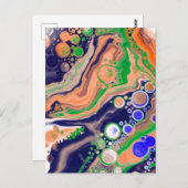 Carte Postale Bleu, corail et vert pour la peinture Fluid Art (Devant / Derrière)