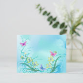 Carte Postale Bleu croustillant aux papillons (Debout devant)