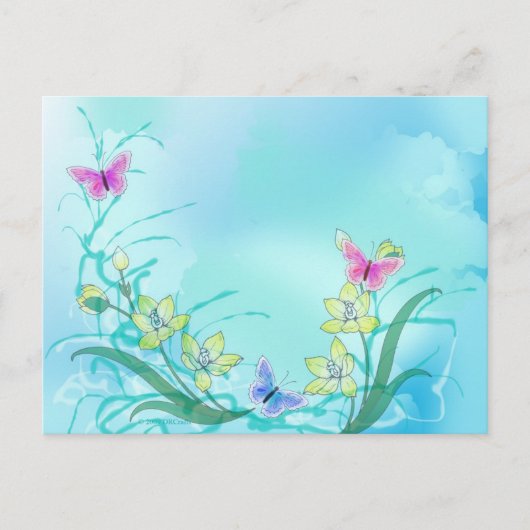 Carte Postale Bleu croustillant aux papillons (Devant)