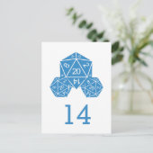 Carte postale bleu D20 Numéro de table de dés (Debout devant)