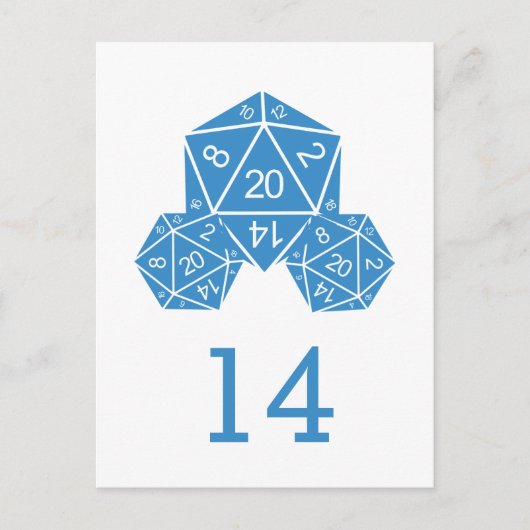 Carte postale bleu D20 Numéro de table de dés (Devant)