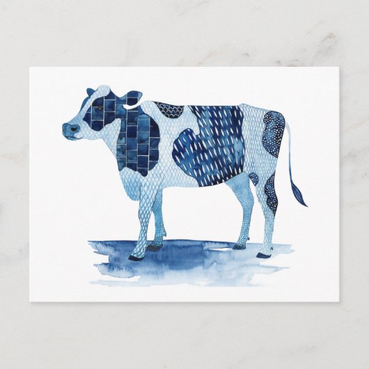 Carte Postale Bleu de cobalt Animaux de ferme - Vache (Devant)