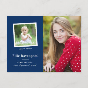 Carte Postale Bleu de la Marine Deux Photo Graduation Party