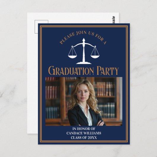 Carte Postale Bleu de la Marine École de droit Graduation Party (Devant / Derrière)