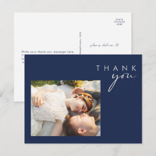 Carte Postale Bleu de marine moderne Merci photo Silver Script