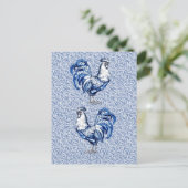 Carte Postale Bleu Delft Et Poulet Blanc Rooster (Debout devant)