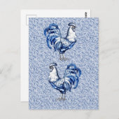 Carte Postale Bleu Delft Et Poulet Blanc Rooster (Devant / Derrière)