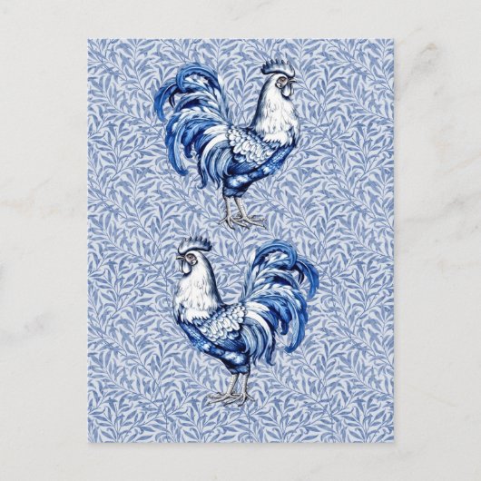 Carte Postale Bleu Delft Et Poulet Blanc Rooster (Devant)