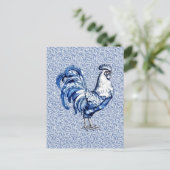 Carte Postale Bleu Delft Et Poulet Blanc Rooster (Debout devant)