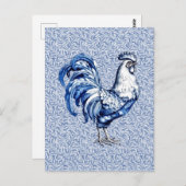 Carte Postale Bleu Delft Et Poulet Blanc Rooster (Devant / Derrière)