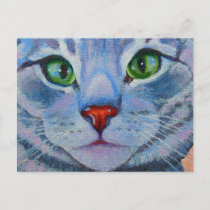 Carte Postale Bleu Dora, Gris Tabby Cat
