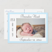 Carte Postale Bleu doux et blanc Faire-part de naissance (Devant / Derrière)