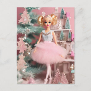 Carte Postale Bleu Doux Poupée rose Retro Noël