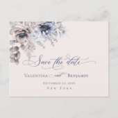 Carte Postale Bleu Dusty beige floral élégant Enregistrer la dat (Devant)