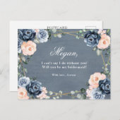 Carte Postale Bleu Dusty Peach Blush Serez-Vous Ma Femme D'Accue (Devant / Derrière)