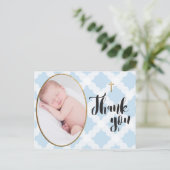 Carte Postale Bleu et blanc Bébé garçon Baptême Merci (Debout devant)