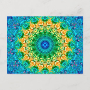 Carte Postale Bleu et Jaune Coloré "Saisons : Été" Mandala
