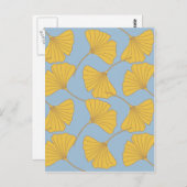 Carte Postale Bleu et or Chute Ginkgo Ginko Biloba Feuilles (Devant / Derrière)