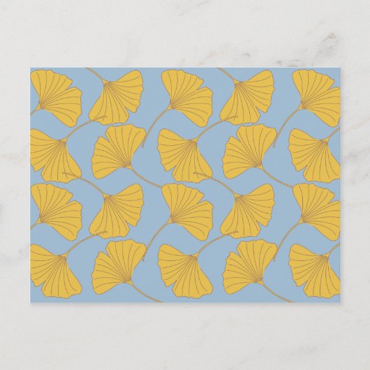 Carte Postale Bleu et or Chute Ginkgo Ginko Biloba Feuilles (Devant)