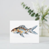 Carte Postale Bleu et orange Shubunkin Goldfish Fine Art (Debout devant)