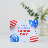 Carte Postale Bleu et rouge illustre la Joyeuse Fête du Travail (Debout devant)