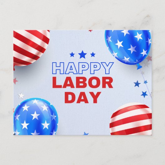 Carte Postale Bleu et rouge illustre la Joyeuse Fête du Travail (Devant)