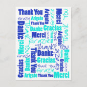Carte Postale Bleu et turquoise multilingue Merci (Devant)