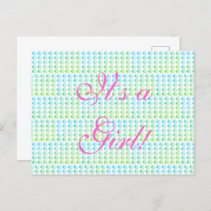 Carte postale Bleu et Vert Bébé Fille Naissance