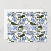 Carte Postale Bleu et vert main tiré bloc floral Imprimer (Devant / Derrière)