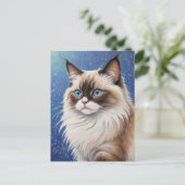 Carte Postale Bleu Eyed Ragdoll Peinture de chat élégant (Debout devant)
