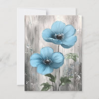 Bleu fleurs sur peinture en bois gris