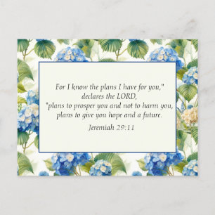 Carte Postale Bleu Floral Bible chrétienne Plans de Dieu