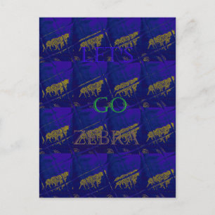 Carte Postale Bleu français "Let's Go Zebra" Abstrait