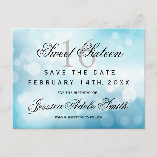 Carte Postale Bleu glamour Parties scintillant sucré 16 enregist (Devant)